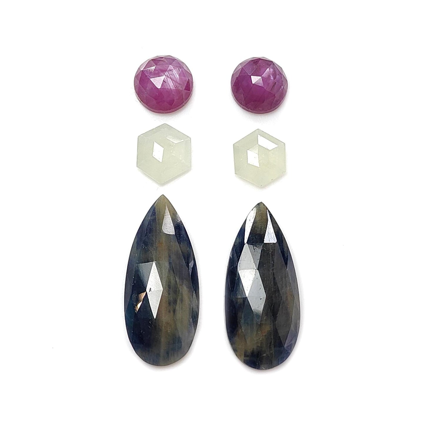 Multi Sapphire Gemstone Rose Cut Slices: Natural Untreated Unheated Sapphire Faceted Pear, Oval & Fancy Shape 6pcs Set for Jewelry