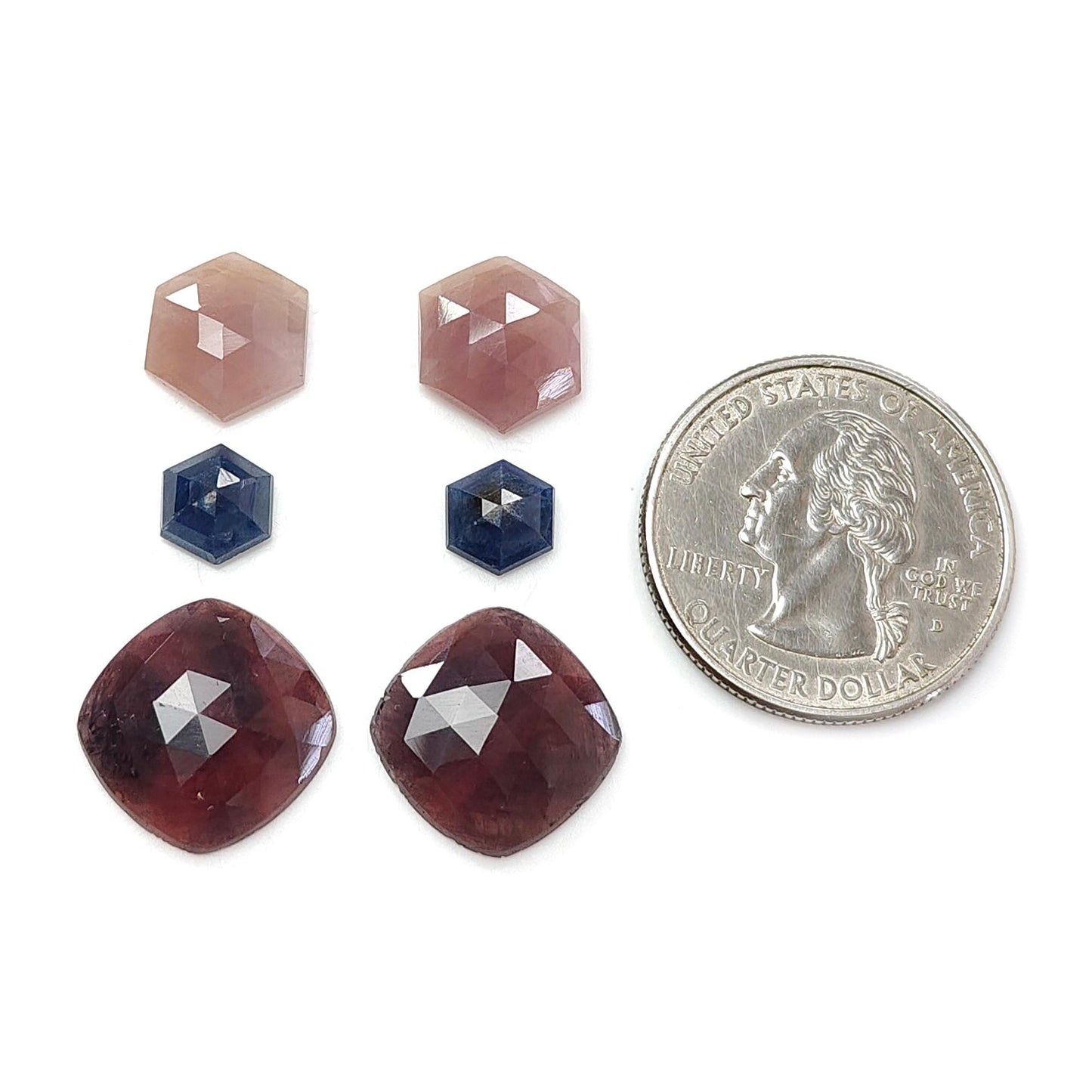 Multi Sapphire Gemstone Rose Cut Slices: Natural Untreated Unheated Sapphire Faceted Hexagon, Oval Shape 6pcs Set for Jewelry