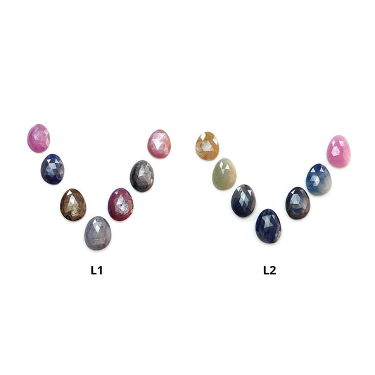 Multi Sapphire Gemstone Rose Cut Slices: Natural Untreated Unheated Sapphire Fancy Shape Faceted 7pcs Lot for Jewelry