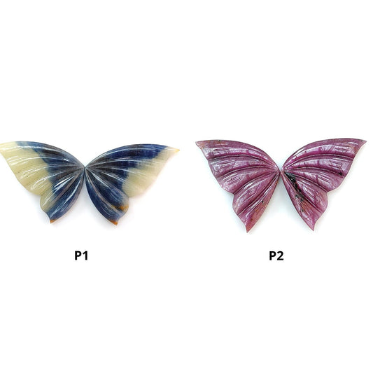 Multi Sapphire Gemstone Carving: Natural Untreated Pink Sapphire Hand Carved Butterfly Pair for Jewelry September Birthstone