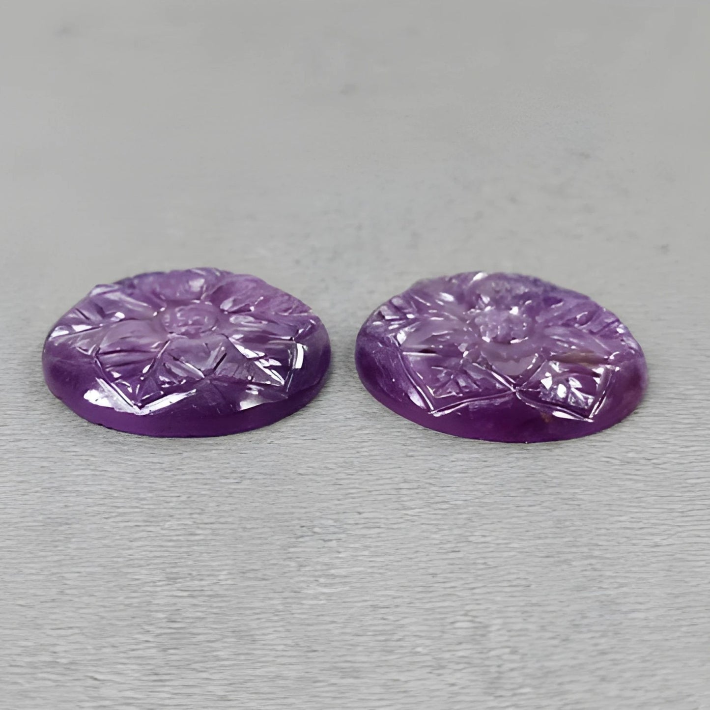37.20cts Purple Sheen Sapphire Gemstone Carving Natural Untreated Round Shape Pair