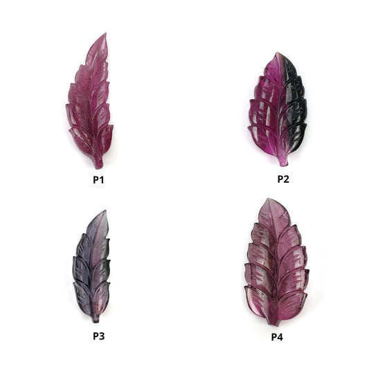 Watermelon Tourmaline Gemstone Carving : Natural Untreated Unheated Bi-Color Tourmaline Hand Carved Leaf