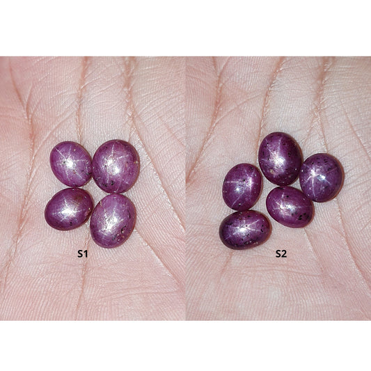 Star Ruby Gemstone Cabochon : Natural Untreated Unheated Red 6Ray Star Ruby Oval Shape 4pcs & 5pcs Sets