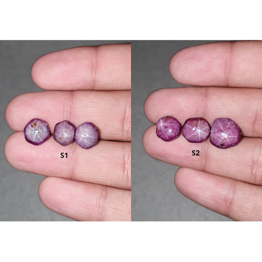 Johnson Mines Star Ruby Gemstone Cabochon : Natural Untreated Unheated Red 6Ray Star Ruby Hexagon Shape 3pcs Sets