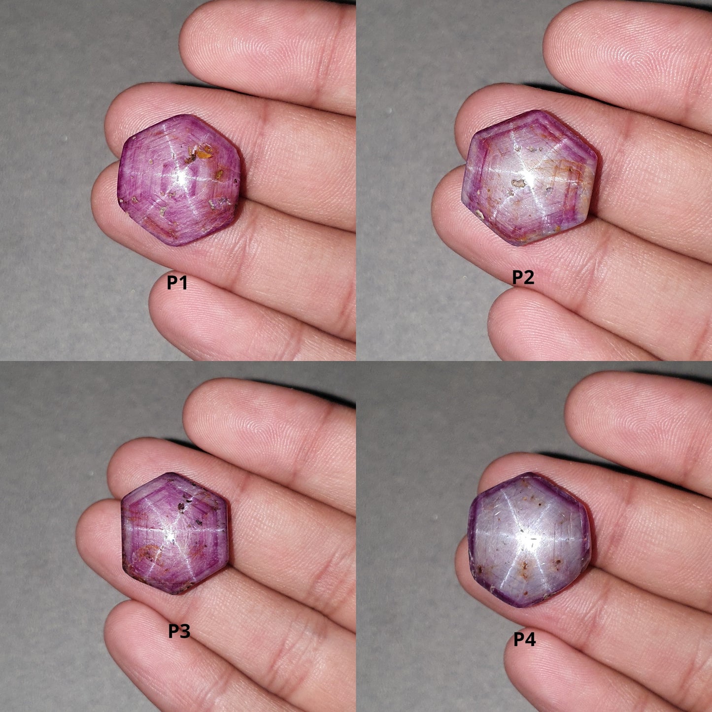 Johnson Star Ruby Gemstone Cabochon : 36cts - 62.60cts Natural Untreated Unheated Red 6Ray Star Ruby Hexagon Shape