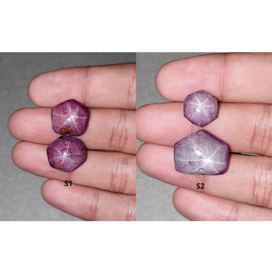 Johnson Star Ruby Gemstone Cabochon : 43cts - 48cts Natural Untreated Unheated Red 6Ray Star Ruby Hexagon Shape 2Pcs Sets