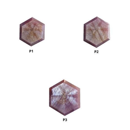 Sapphire TRAPICHE Normal Cut : Natural Untreated Raspberry Pink Sheen Sapphire Gemstone 6Ray Trapiche Hexagon Shape
