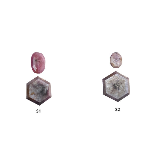 Sapphire TRAPICHE Normal Cut : Natural Untreated Raspberry Pink Sheen Sapphire Gemstone 6Ray Trapiche Hexagon Uneven Shape 2pcs Sets