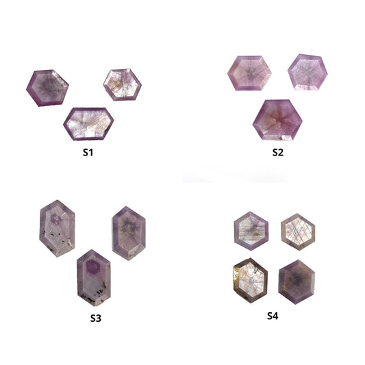 Sapphire TRAPICHE Normal Cut : Natural Untreated Raspberry Pink Sheen Sapphire Gemstone 6Ray Trapiche Hexagon Shape Sets