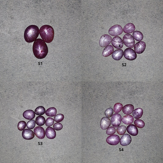 Star Sapphire Gemstone Cabochon : 20cts - 40cts Natural Untreated African Pink Sapphire 6Ray Star Uneven Egg Shape Set