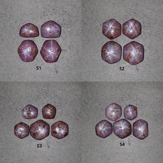 Johnson Star Ruby Gemstone Cabochon : 47cts - 84cts Natural Untreated Unheated Red 6Ray Star Ruby Hexagon Uneven Shapes 4pcs & 5pcs Sets