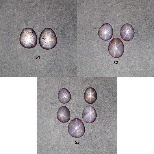 Star Sapphire Gemstone Cabochon : 17cts - 26cts Natural Untreated African Pink Sapphire 6Ray Star Uneven Egg Shape Set