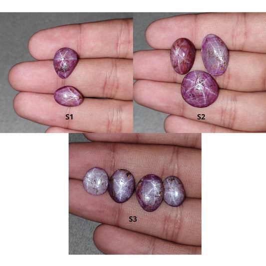 Johnson Star Ruby Gemstone Cabochon : 15cts - 32cts Natural Untreated Unheated 6Ray Star Ruby Uneven Shape Sets