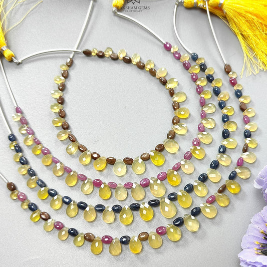 Yellow Opal Golden Blue Sapphire Ruby Faceted Loose Beads: Natural Untreated Gemstone Opal Pear Oval Plain Beads For Jewelry