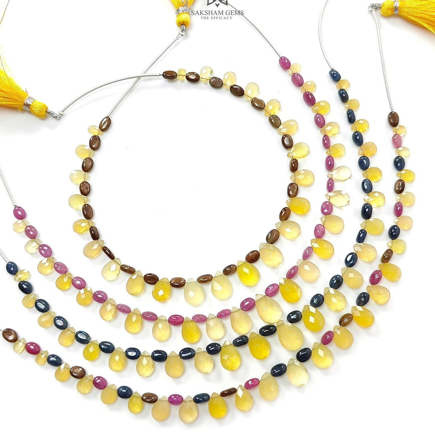 Yellow Opal Golden Blue Sapphire Ruby Faceted Loose Beads: Natural Untreated Gemstone Opal Pear Oval Plain Beads For Jewelry