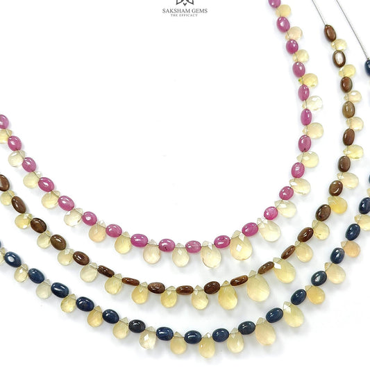 Yellow Opal Golden Blue Sapphire Ruby Faceted Loose Beads: Natural Untreated Gemstone Opal Pear Oval Plain Beads For Jewelry