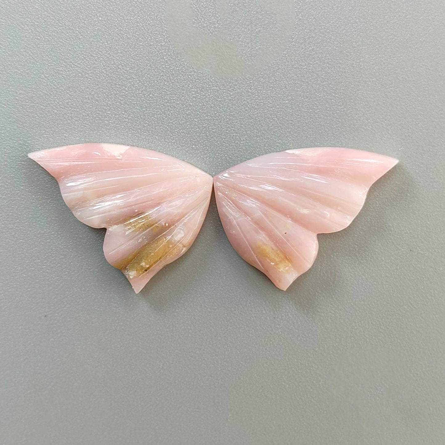 Peach Moonstone, Bi-Color Agate & Pink Opal Gemstone Carving: Natural Untreated Multi Color Gemstone Hand Carved Butterfly Pair for Jewelry