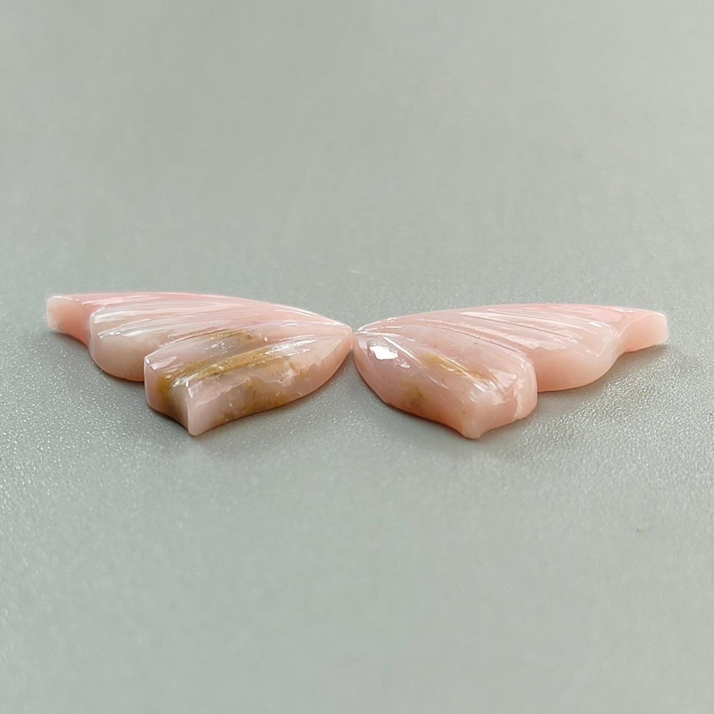 Peach Moonstone, Bi-Color Agate & Pink Opal Gemstone Carving: Natural Untreated Multi Color Gemstone Hand Carved Butterfly Pair for Jewelry
