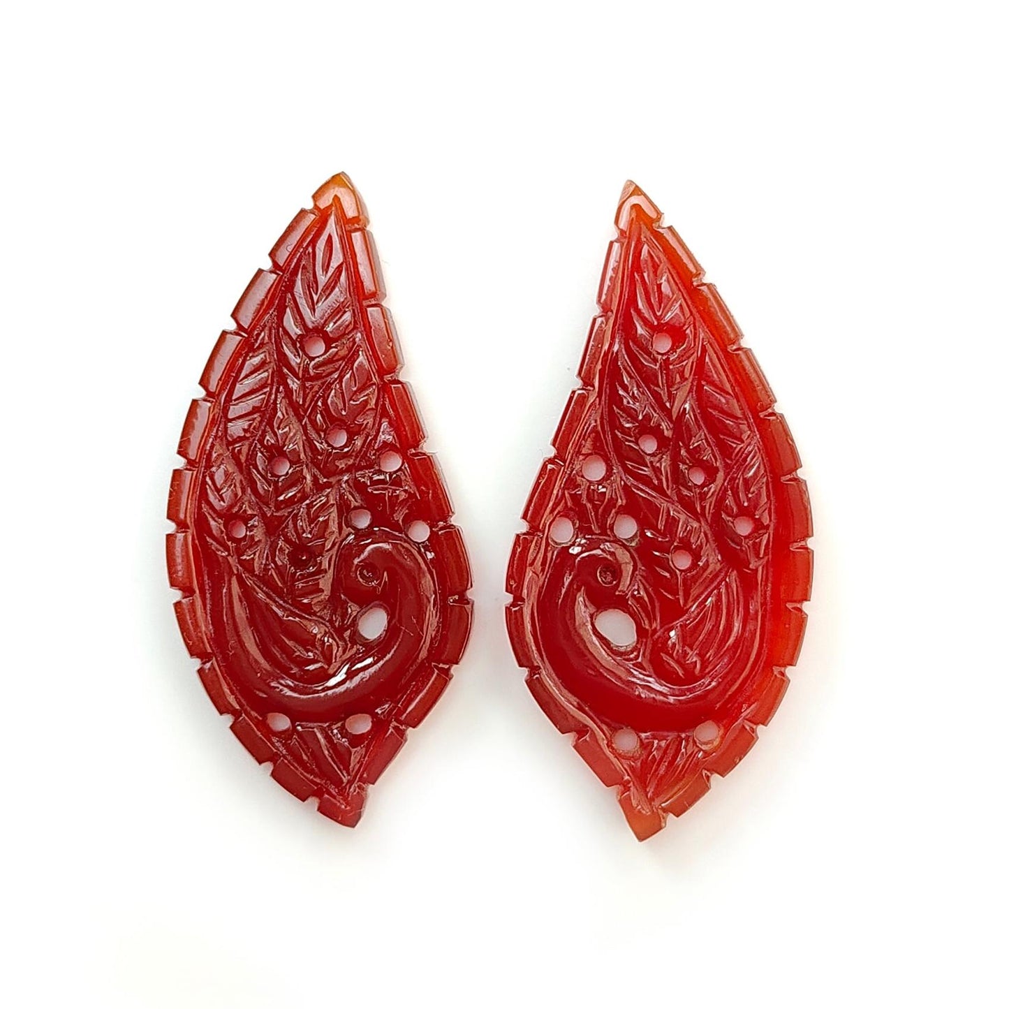 Orange, Green Onyx Gemstone Carving: Natural Color Enhanced Onyx Hand Carved Fancy, Egg Shapes Pair for Jewelry July Birthstone