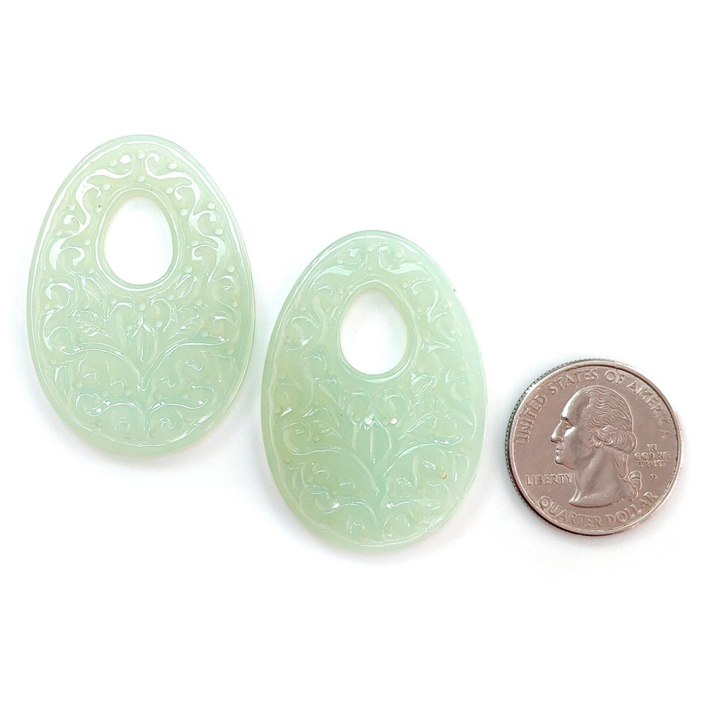 Orange, Green Onyx Gemstone Carving: Natural Color Enhanced Onyx Hand Carved Fancy, Egg Shapes Pair for Jewelry July Birthstone