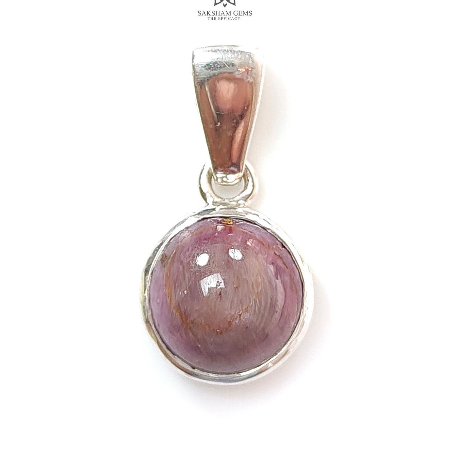 Star Ruby Silver Pendant: 3.58gms Natural Untreated Star Ruby Round Shape Cabochon 925 Sterling Silver Bezel Set Pendant 1"