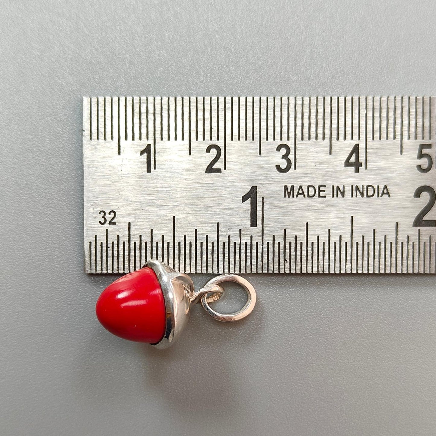 Red Coral Gemstone 925 Sterling Silver Pendant: 3.27gms Synthetic Coral Bezel Set Regular Size Bullet Pendant with Normal Loop 1"