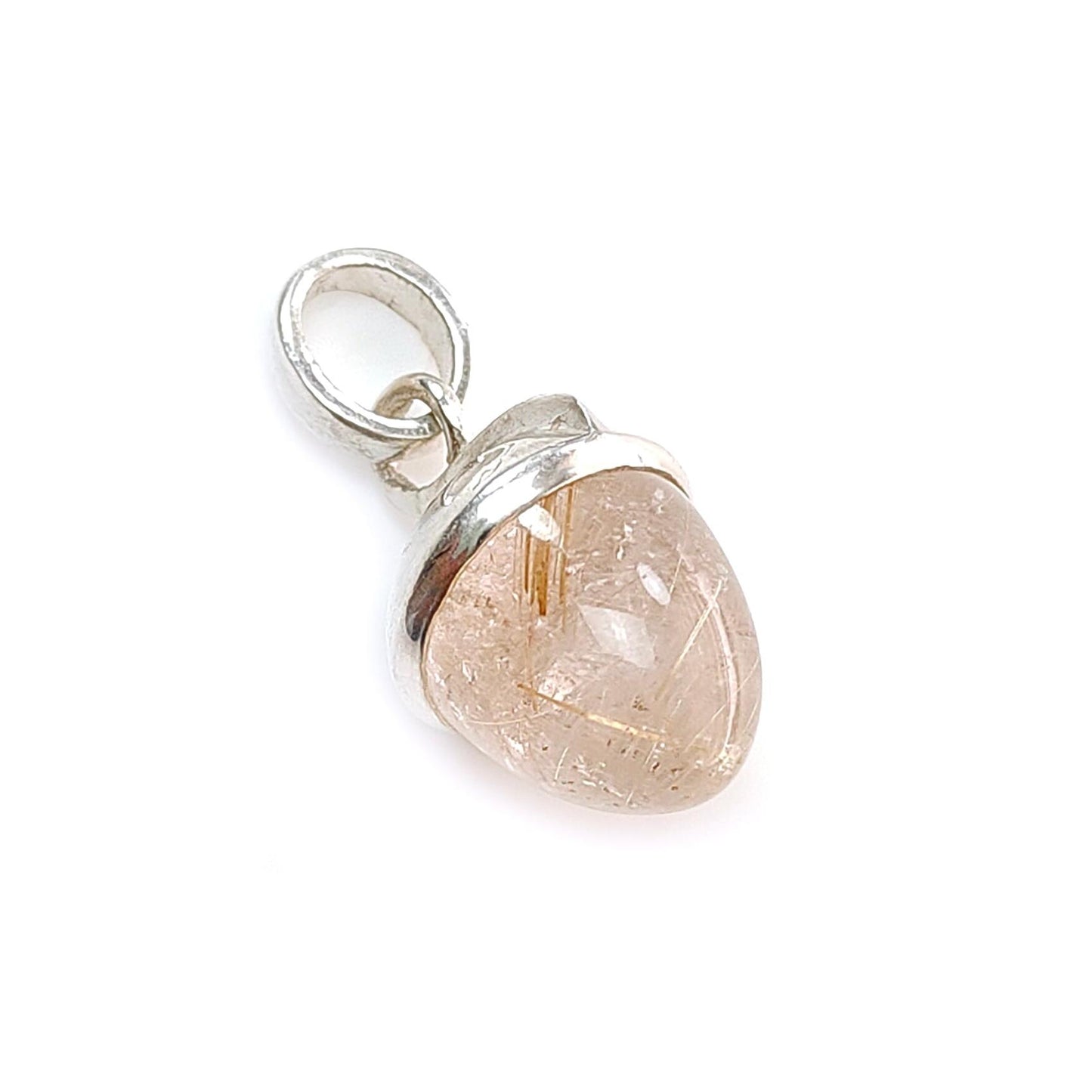 Golden & Black Rutile Gemstone 925 Sterling Silver Pendant: Natural Rutile Bezel Set Regular Size Bullet Pendant with Normal Loop 1"