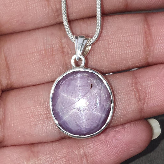 Star Ruby Silver Pendant: 5.62gms Natural Untreated Both Side Star Ruby Oval Plain Briolette 925 Sterling Silver Bezel Set Pendant 1.10"