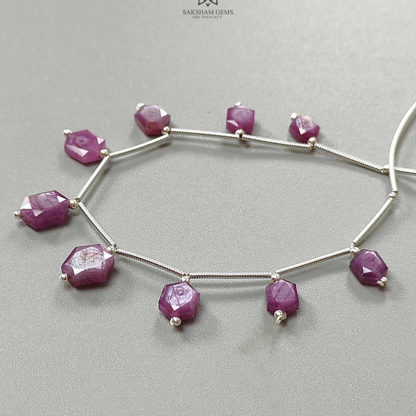 Raspberry Pink Sapphire Faceted Loose Beads: 27.70cts Natural Sapphire Faceted  Hexagon Both Side 925 Sterling Silver Beads 6*5mm - 9*7mm