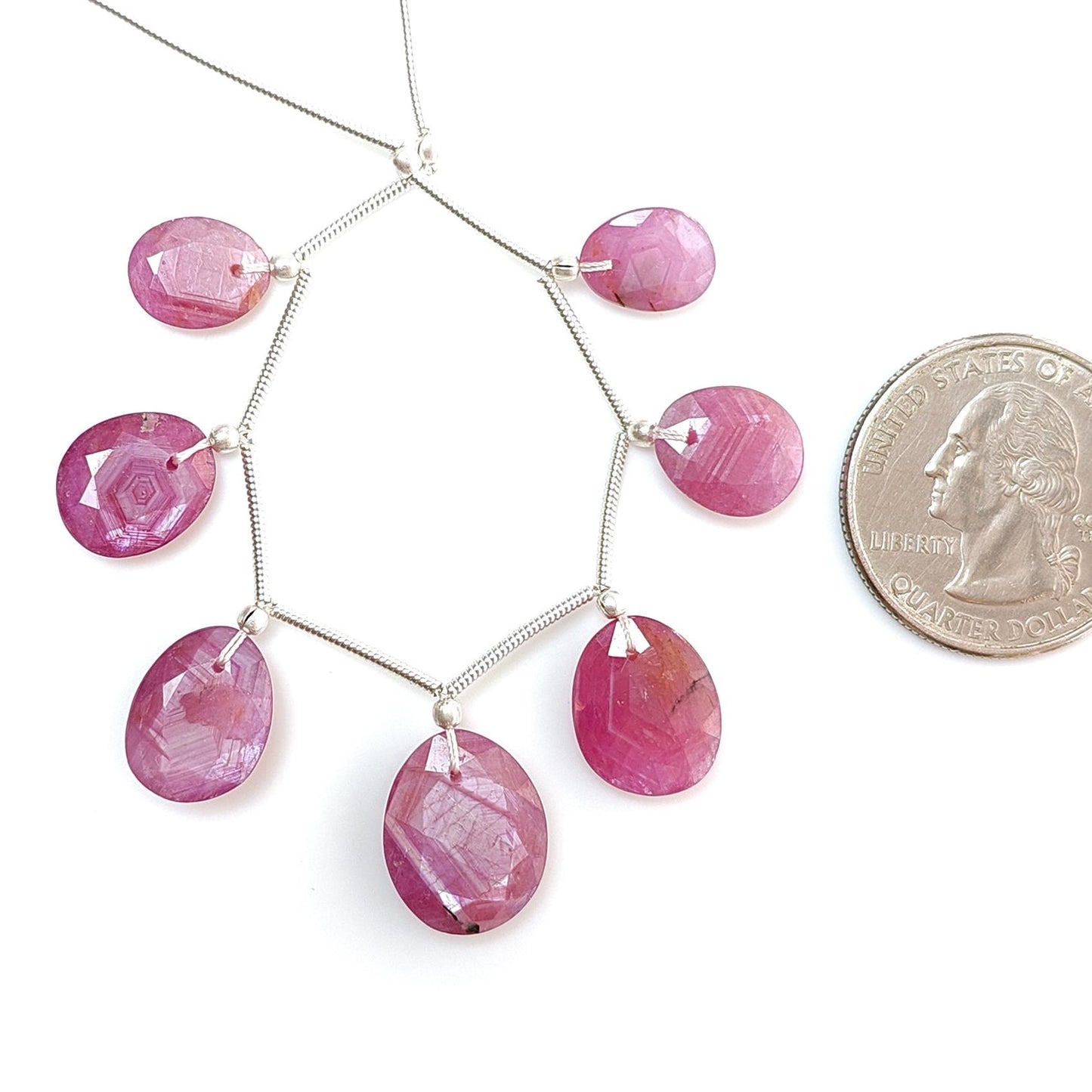 Raspberry Pink Sapphire Faceted Cut Loose Beads: 36.30cts Natural Untreated Sapphire Faceted Egg Shape 925 Silver Beads 10*8mm - 15*12mm