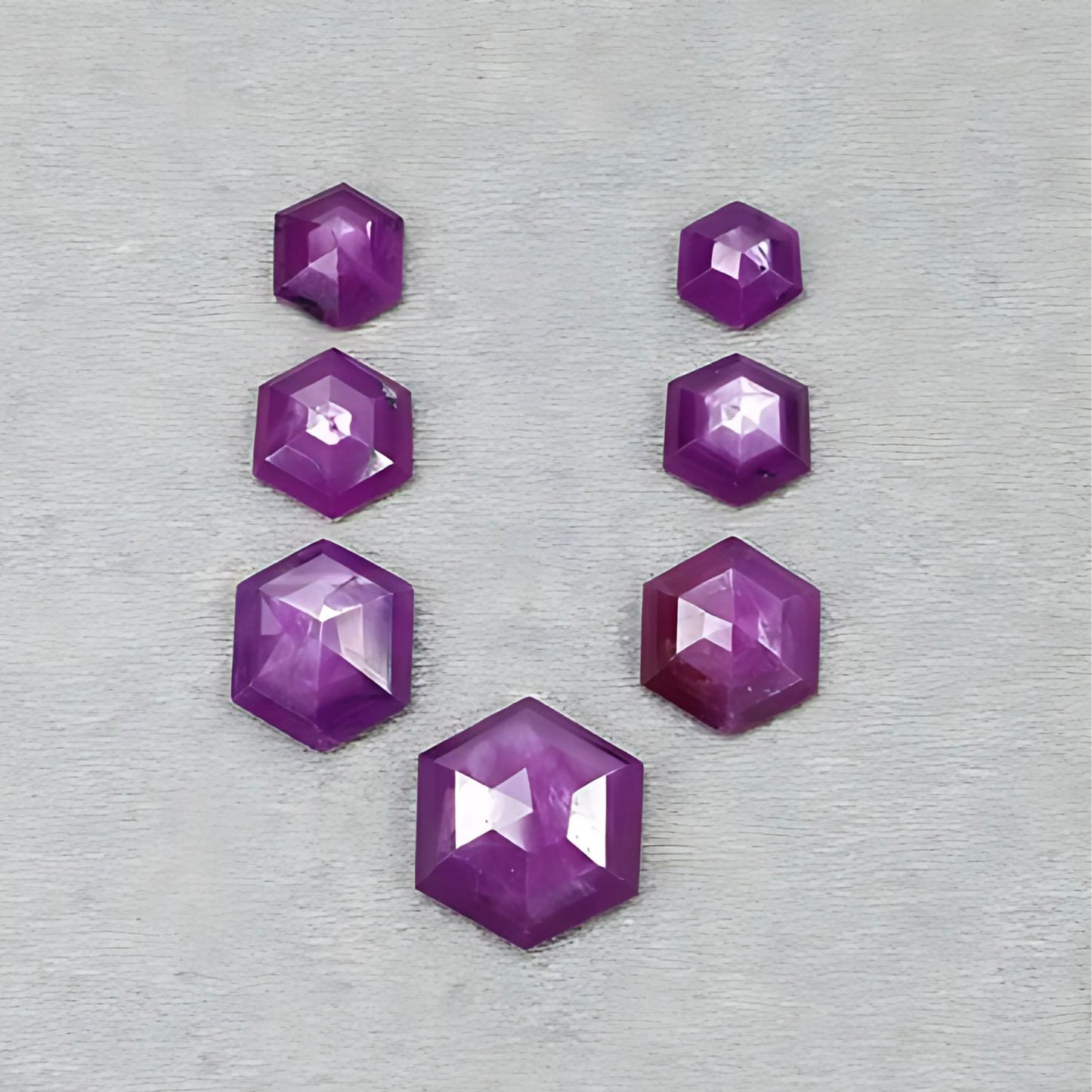 57.45cts Raspberry Ruby Gemstone Natural Untreated Step Cut Hexagon Shape 7pcs