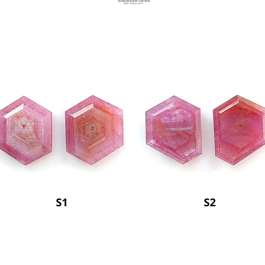 Raspberry Pink Sapphire Gemstone Faceted Cut: Natural Untreated Sheen Sapphire Hexagon Shape Faceted 2pcs Set September Birthstone