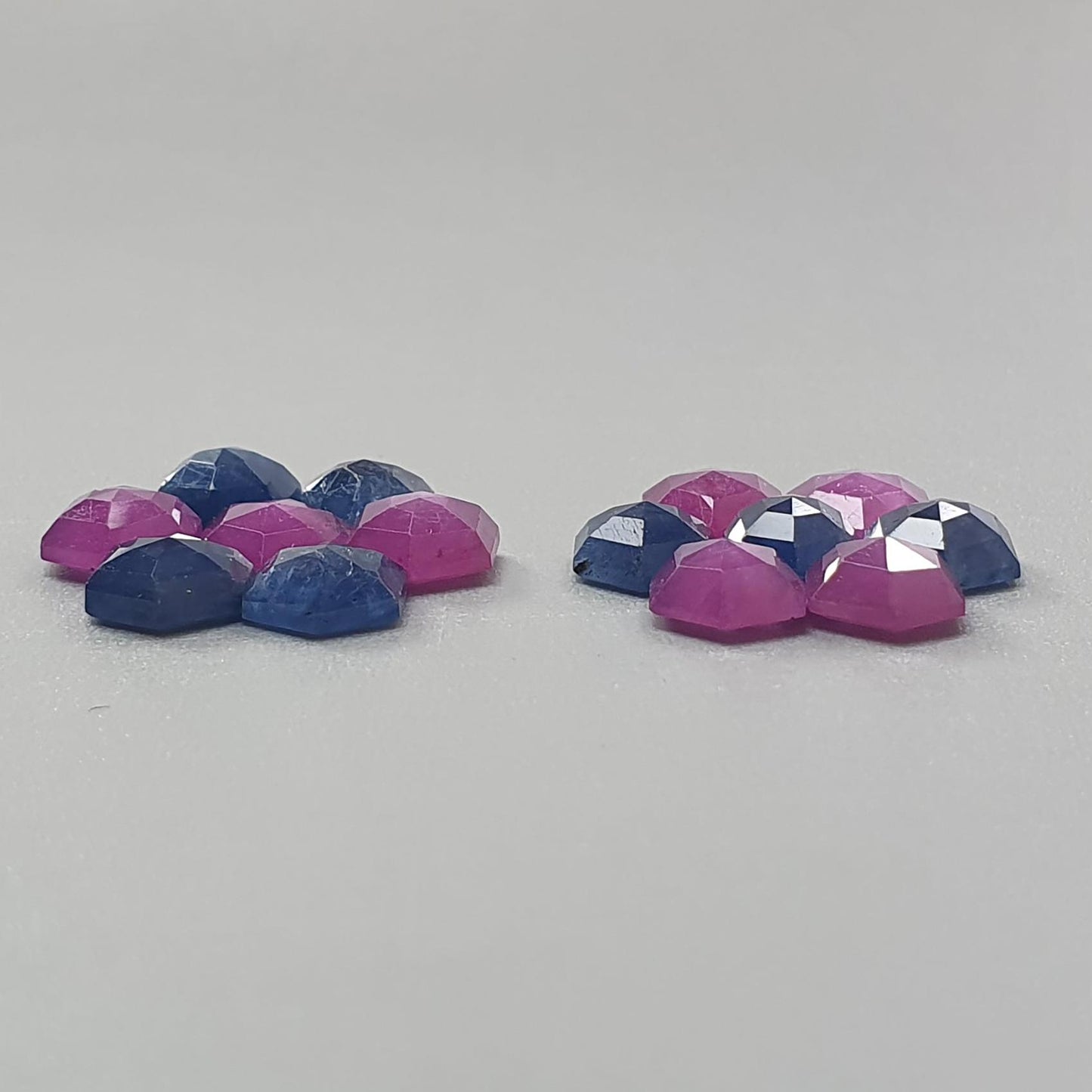 Sapphire Gemstone Step Cut: Natural Untreated Blue & Raspberry Pink Sapphire Hexagon Shape Faceted 14pcs Sets for Jewelry