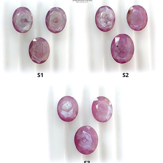 Raspberry Pink Sapphire Gemstone Faceted Cut: Natural Untreated Sheen Sapphire Oval Shape Faceted 3pcs Set for Jewelry September Birthstone
