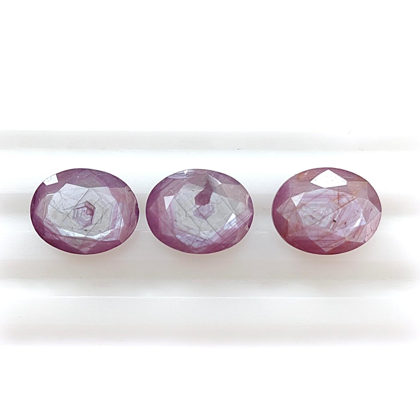 Raspberry Pink Sapphire Gemstone Faceted Cut: Natural Untreated Sheen Sapphire Oval Shape Faceted 3pcs Set for Jewelry September Birthstone