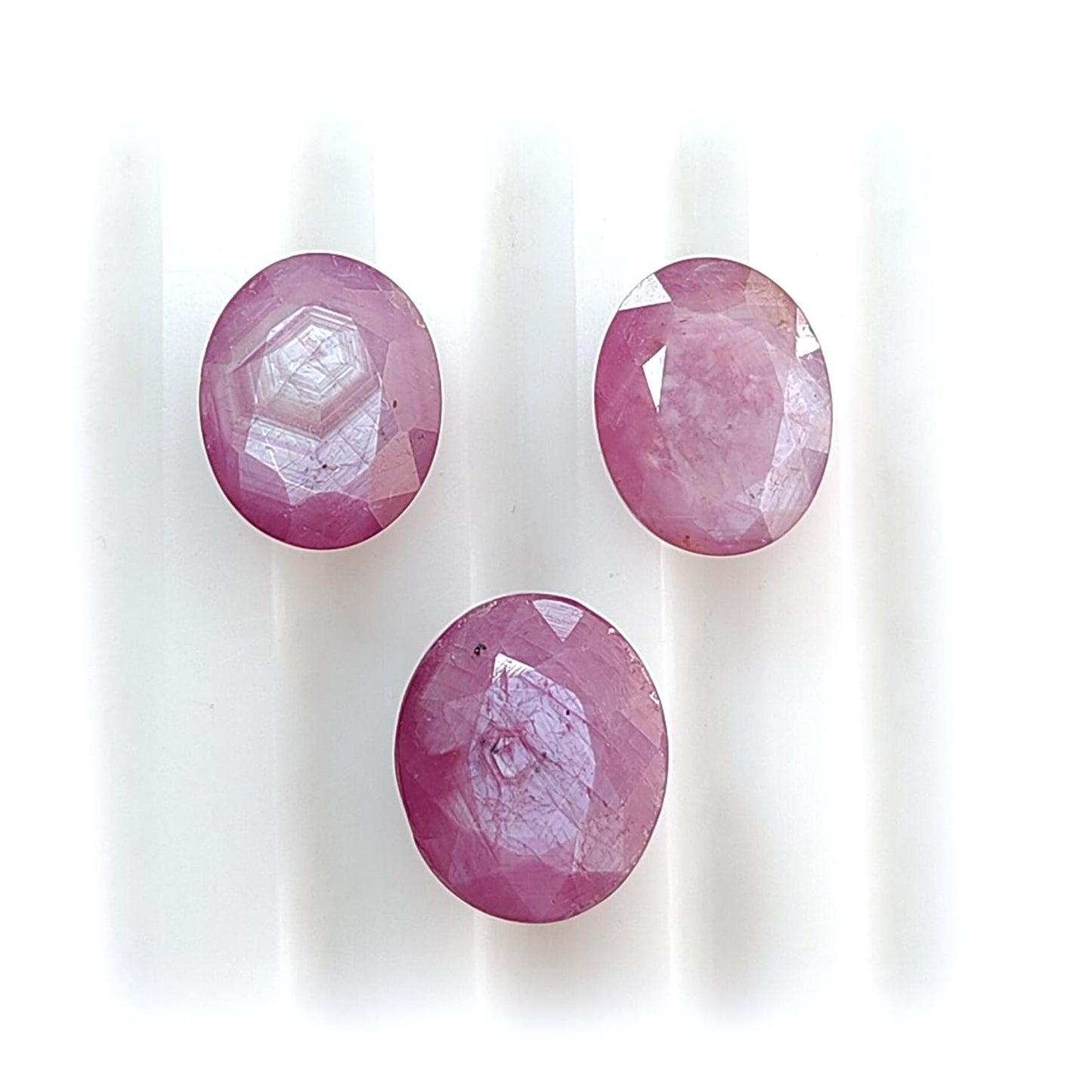 Raspberry Pink Sapphire Gemstone Faceted Cut: Natural Untreated Sheen Sapphire Oval Shape Faceted 3pcs Set for Jewelry September Birthstone