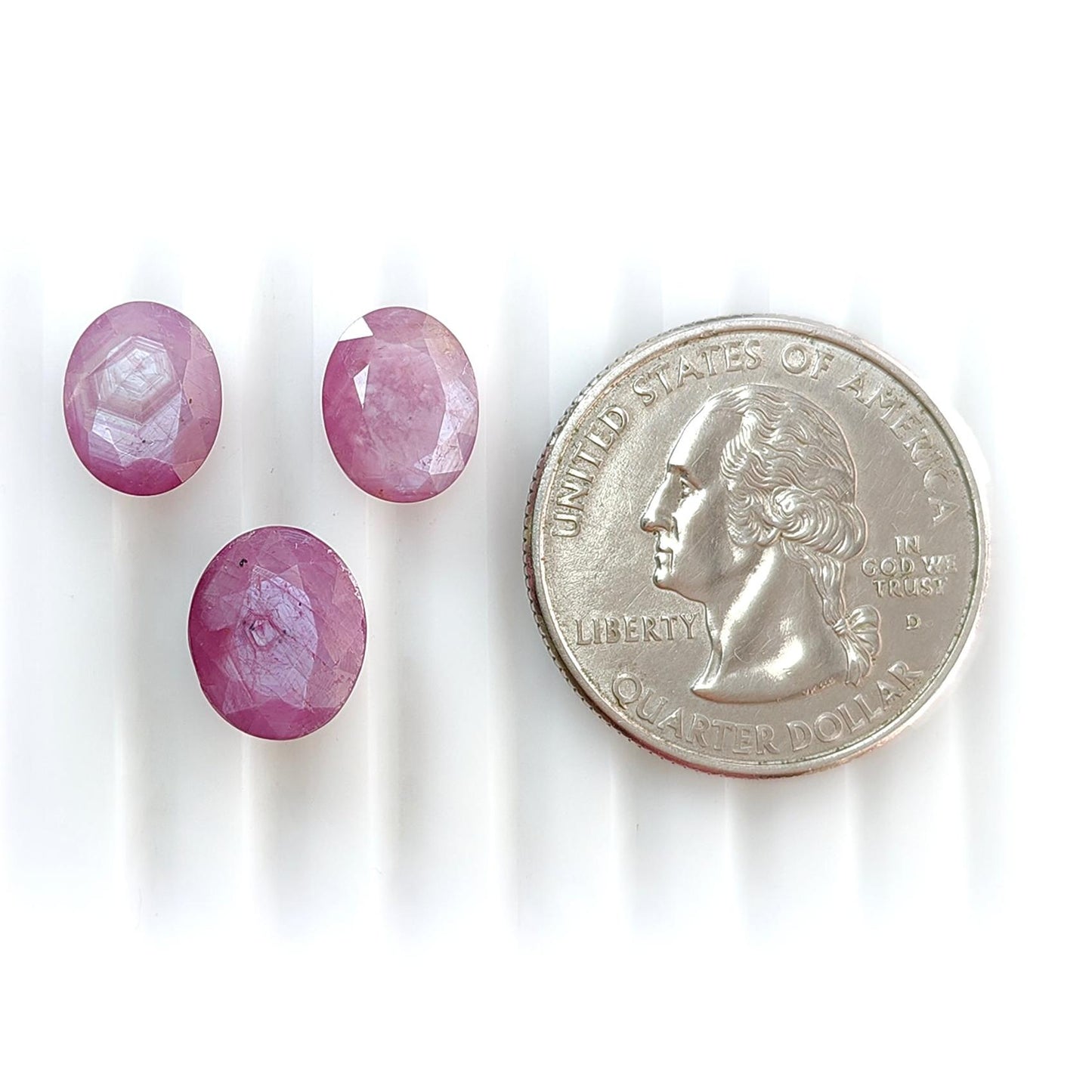 Raspberry Pink Sapphire Gemstone Faceted Cut: Natural Untreated Sheen Sapphire Oval Shape Faceted 3pcs Set for Jewelry September Birthstone