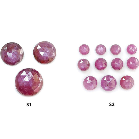 Raspberry Pink Sapphire Gemstone Rose Cut Slices: Natural Untreated Sheen Sapphire Faceted Round Shape 3pcs, 11pcs Set September Birthstone