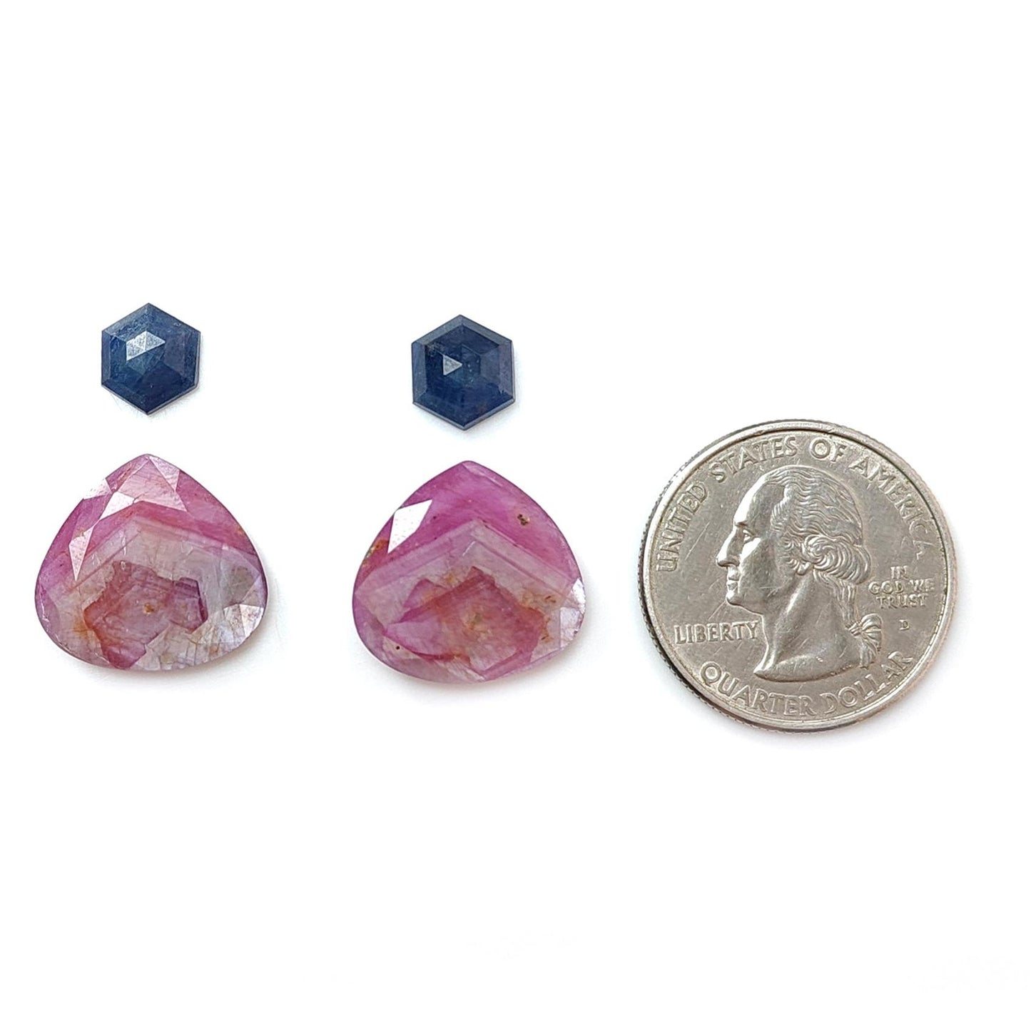 Raspberry Pink, Blue Sapphire Gemstone Faceted Cut: 26.30cts Natural Untreated Sapphire Heart, Hexagon Shape 9*8mm - 18*16mm 4pcs Set