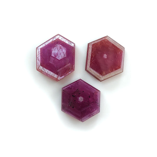 red ruby hexagon shape flat slices