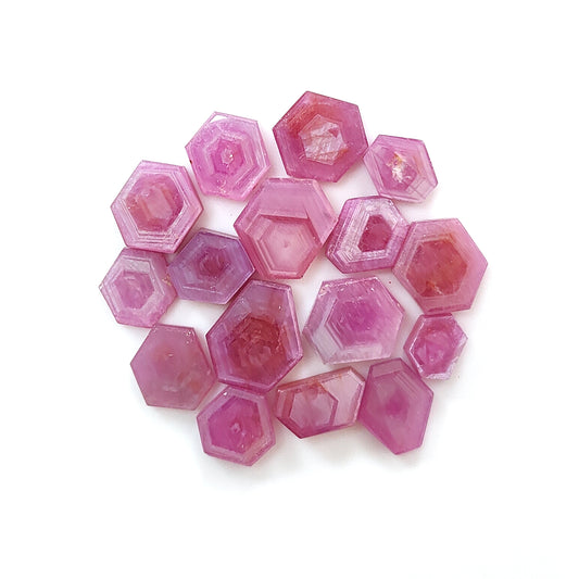 red ruby hexagon shape flat slices