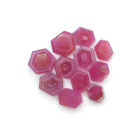34.60cts Rosemary Ruby Flat Slices Gemstone Natural Untreated Hexagon 11pcs