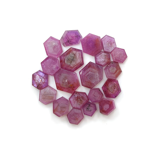 red ruby trapiche hexagon flat slices