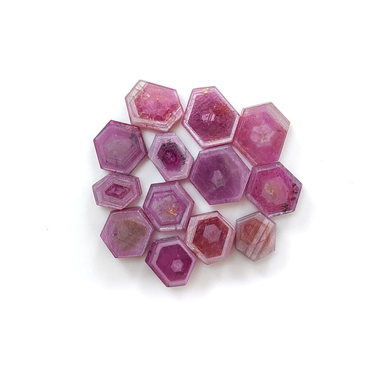 red ruby hexagon shape flat slices