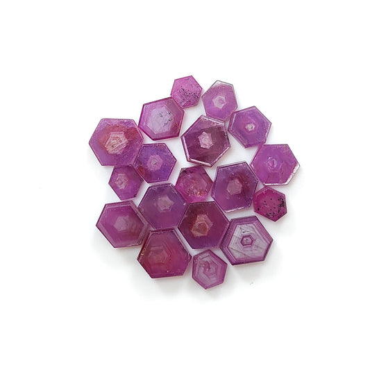 red ruby hexagon shape flat slices