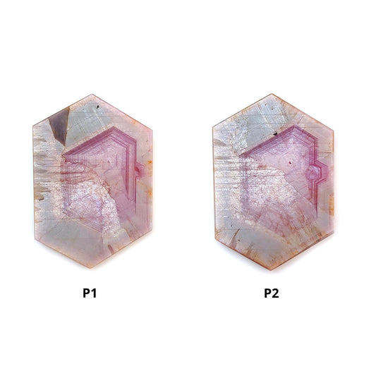 Rosemary Pink Sapphire Flat Slices: Natural Untreated Sheen Sapphire Gemstone Hexagon Shape 1pc for Jewelry September Birthstone