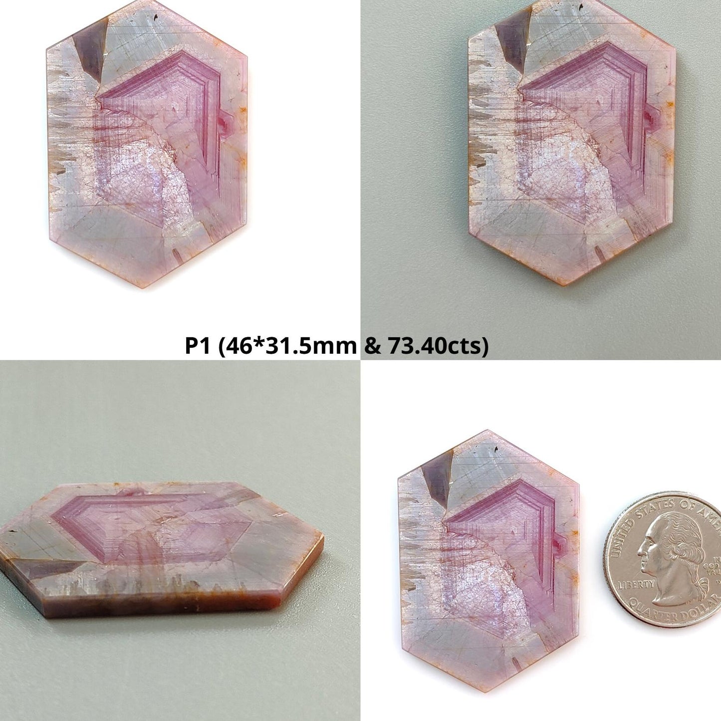 Rosemary Pink Sapphire Flat Slices: Natural Untreated Sheen Sapphire Gemstone Hexagon Shape 1pc for Jewelry September Birthstone