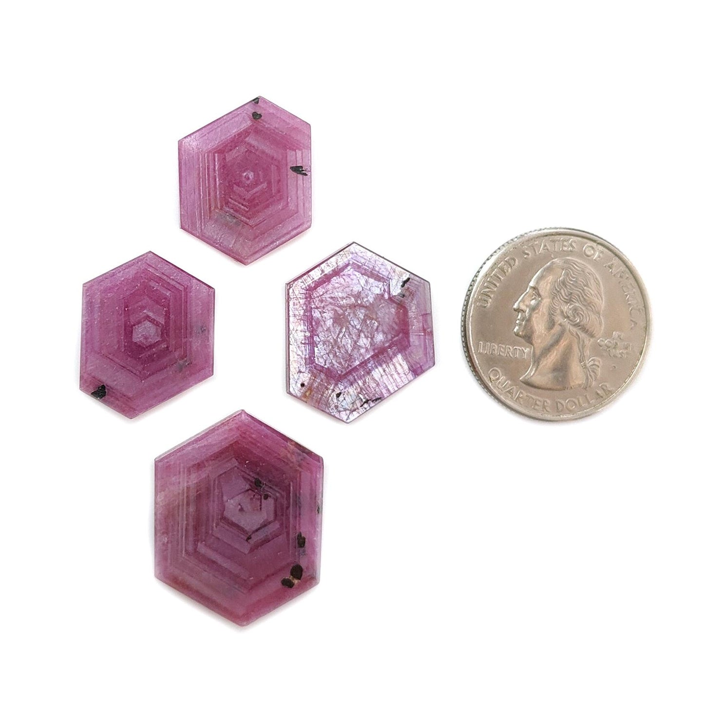 Rosemary Pink Sapphire Gemstone Flat Slices: 69.00cts Natural Untreated Sheen Sapphire Hexagon Shape 20*16mm - 26*20mm 4pcs Set for Jewelry
