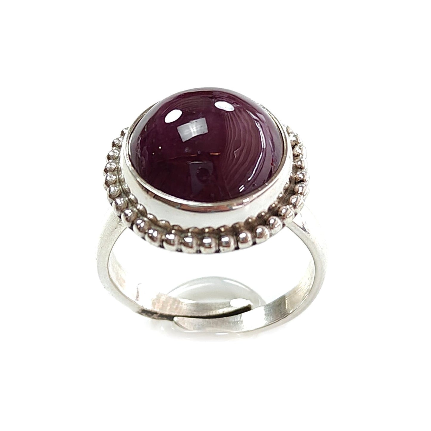 Red Ruby Silver Ring: 8.15gms. Natural Ruby Untreated Cabochon Round Shape 925 Sterling Silver Bezel Set Ring Adjustable