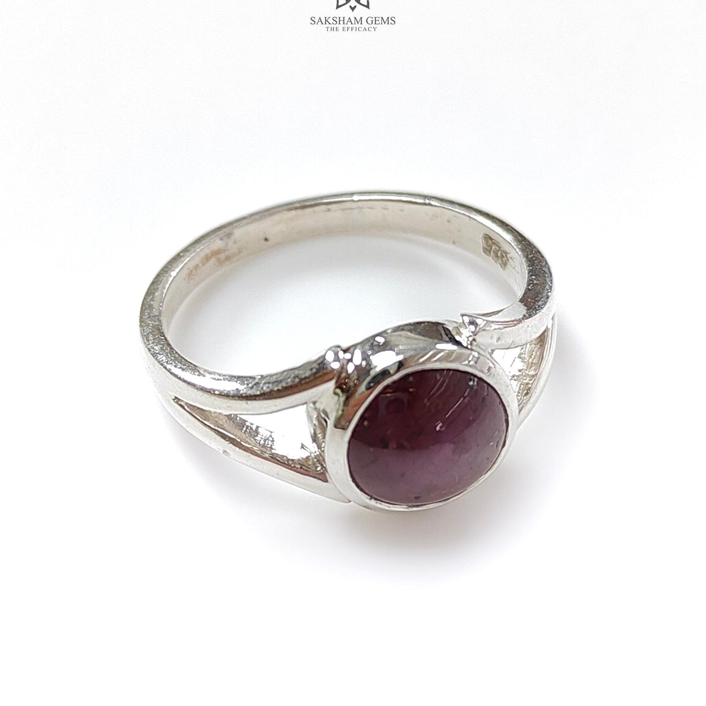 Star Ruby Silver Ring: 7.18gms Natural Star Ruby Untreated Cabochon Round Shape 925 Sterling Silver Bezel Set 8 US Ring